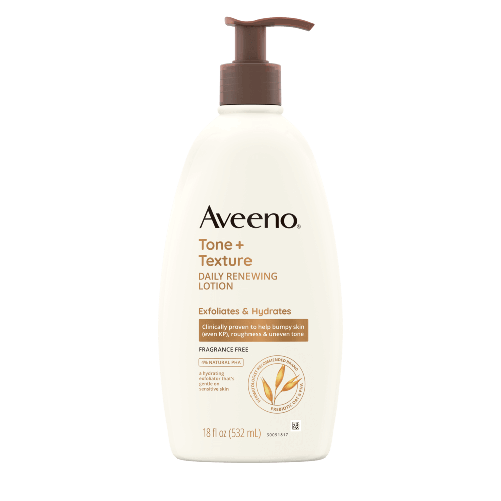 Aveeno Tone + Texture Renewing Hand and Body Lotion for Sensitive Skin,  Fragrance Free, 18 oz