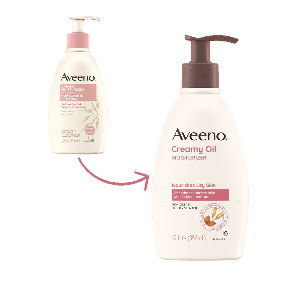 Aveeno Creamy Oil Body Moisturizer for Dry Skin Package Transition