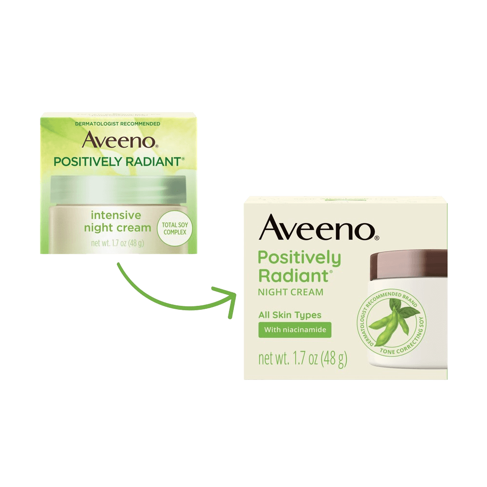 Aveeno Positively Radiant Moisturizing Night Face Cream Package Transition