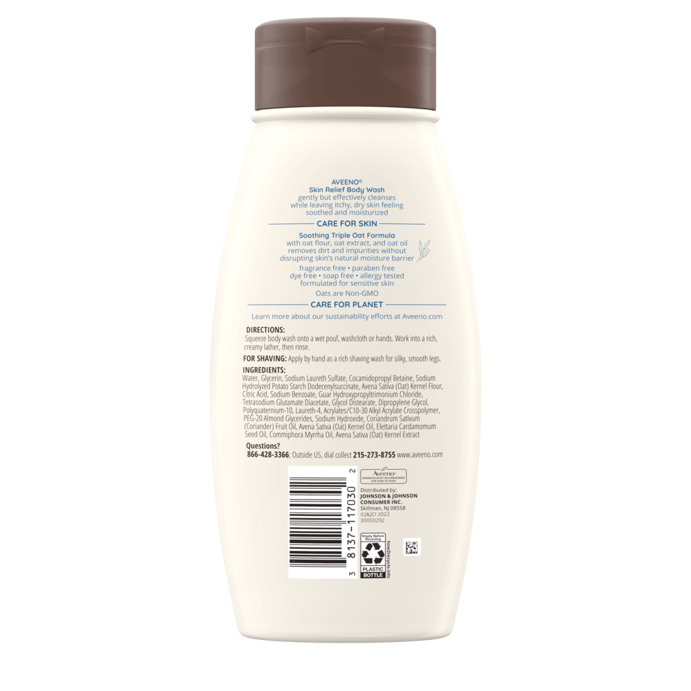 Aveeno Skin Relief Unscented Body Wash for Sensitive Skin Back