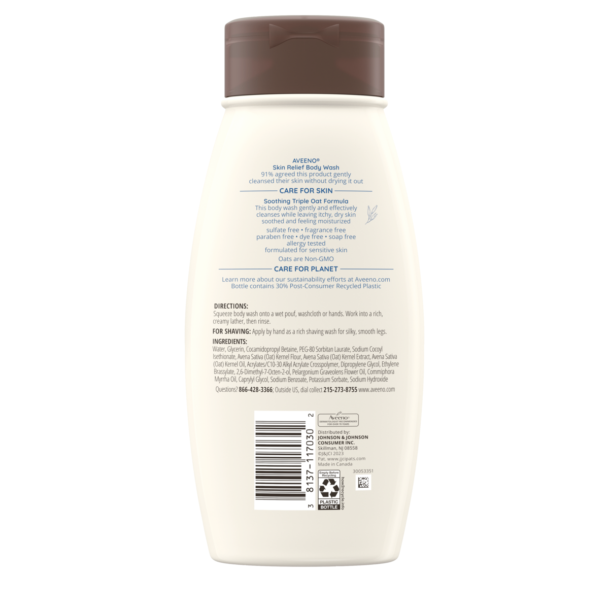 Aveeno Skin Relief Unscented Body Wash for Sensitive Skin Back