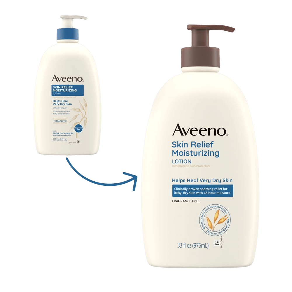 Aveeno Skin Relief Moisturizing Lotion for Very Dry Skin Package Transition
