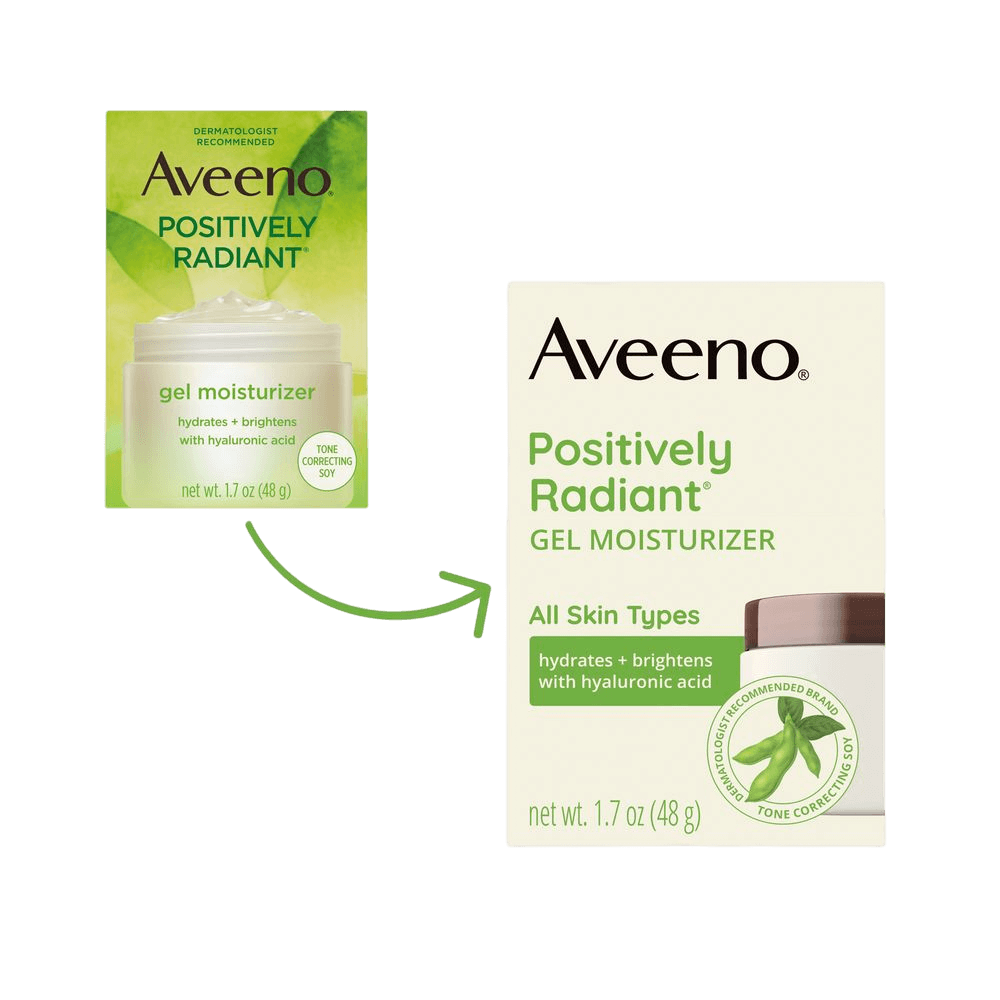 Aveeno Positively Radiant Daily Gel Facial Moisturizer Package Transition