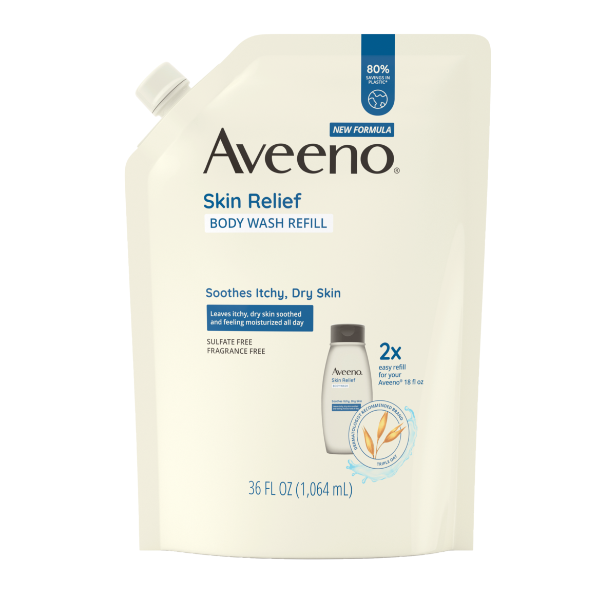 Aveeno Skin Relief Fragrance-Free Body Wash Refill Front