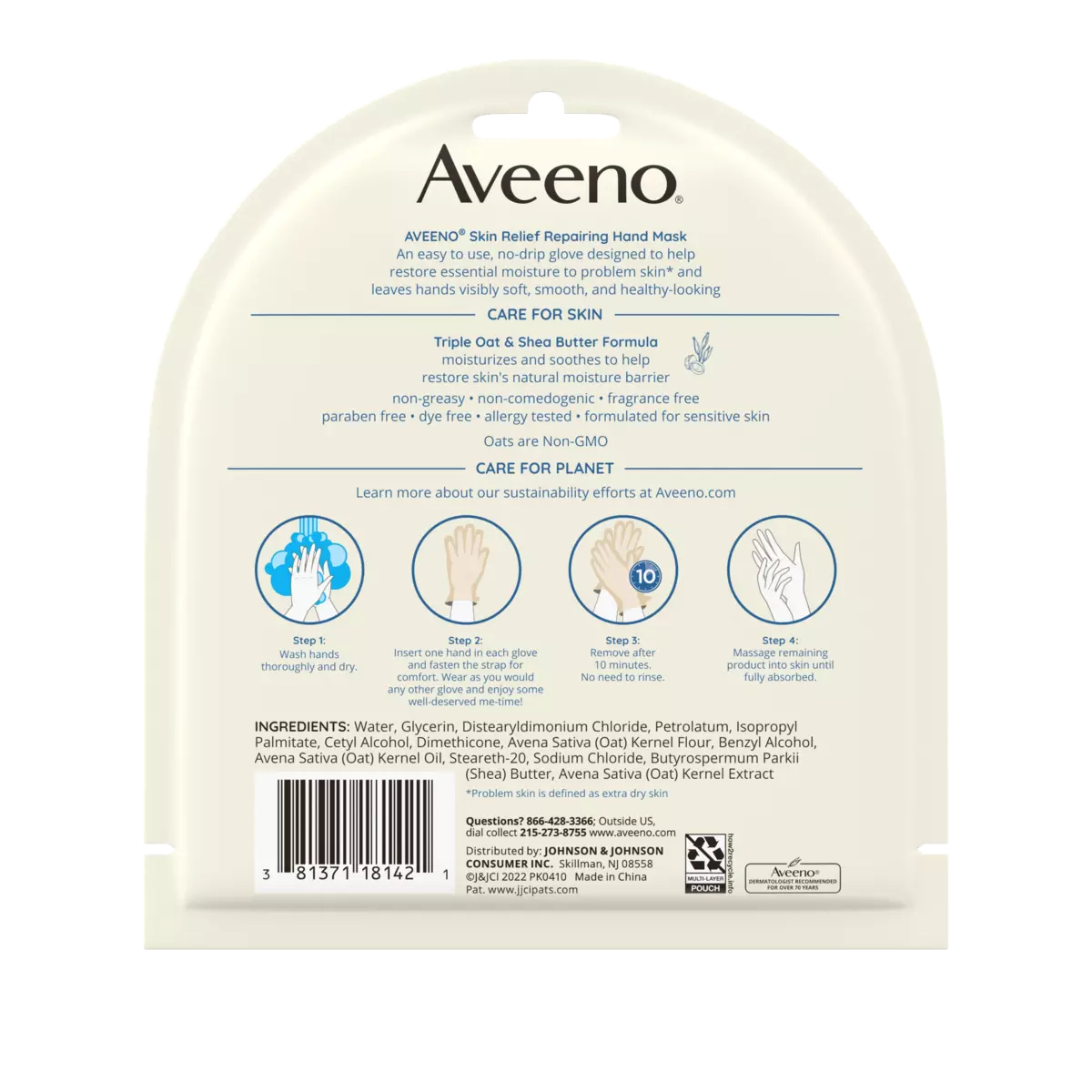 Aveeno Skin Relief Hand Mask 1 Pair Back